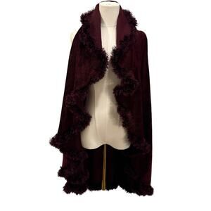 Ultimate Lee Burgundy Chenille Knit Faux Fur Shawl Cape Wrap One Size Luxury